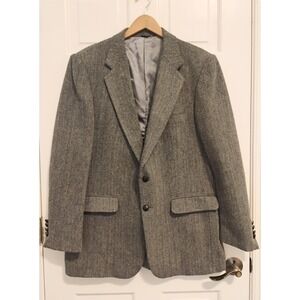 Joe Namath Blazer 44L Brown Herringbone Poly-Wool Signature Sport Coat